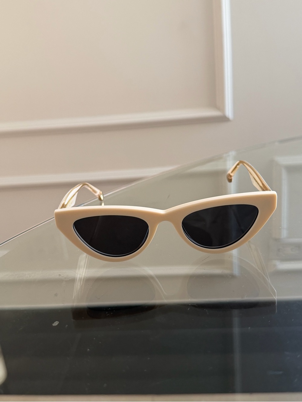 Cream Cat-Eye Sunglasses with Black Lenses